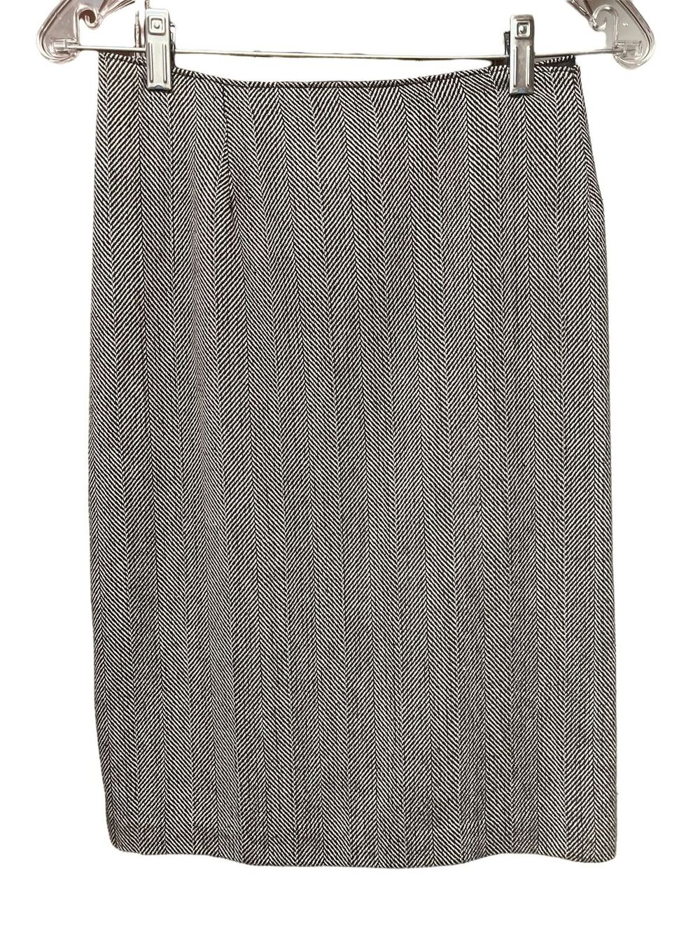 Herringbone Tweed Pencil Straight Skirt Size 16 Black White Slit Zipper Zoe D